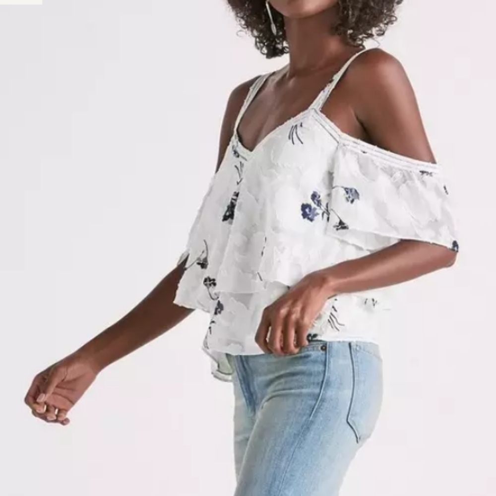 Floral Cold Shoulder Lace Mint Blouse